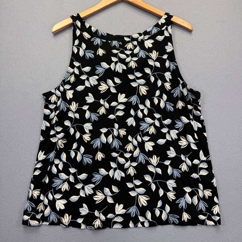 J. Jill Wearever Reversible Floral Tank Top Black Blue XL Petite NWT 160272